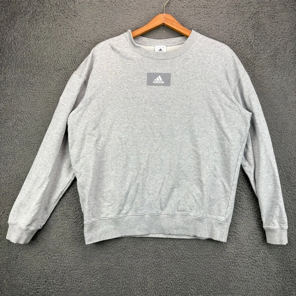 Adidas Mens Heather Gray Box Logo Crewneck Sweatshirt Medium Pullover Sportswear